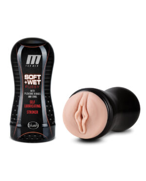 Blush M for Men Soft & Wet Pussy with Pleasure Ridges & Orbs Self Lubricating Stroker - Vanilla