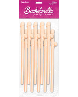 Bachelorette Party Favors Dicky Sipping Straws - Flesh Pack of 10
