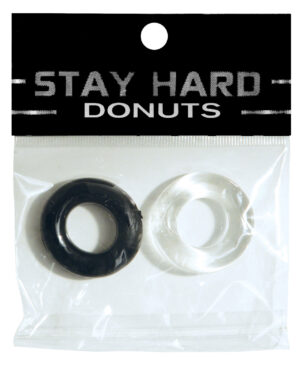 Ignite Power Stretch Donut Cock Ring - Clear/Black Pack of 2