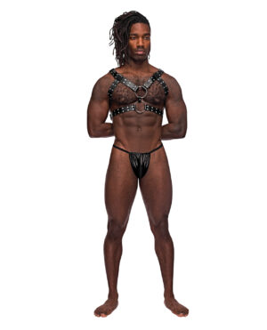 Leather Gemini Double Ring Harness Black O/S