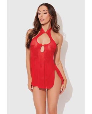 Dragon Mesh & Applique Chemise w/G-String 2 pc Set - Red XL
