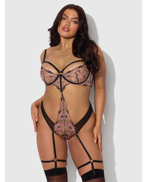 Nova Lace Teddy w/Garters - Black 1X/2X