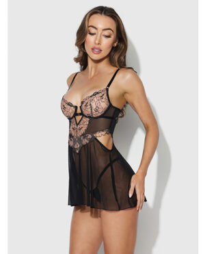 Nova Lace & Mesh Babydoll w/G-String 2 pc Set - Black LG