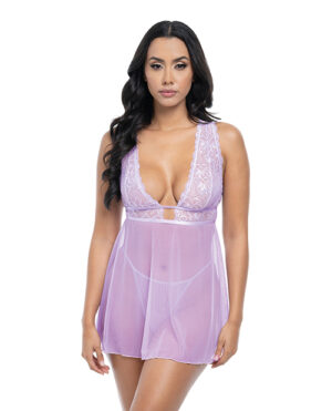 Stassi Lace & Mesh Babydoll w/G-String 2 pc Set - Lavender S/M