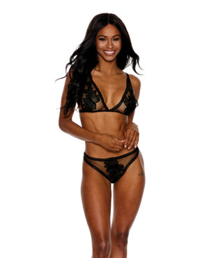 Mesh Bra w/Floral Embroidered Cups & Panty Black SM