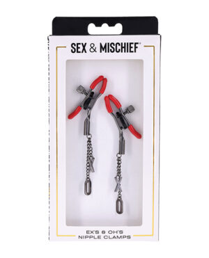 Sex & Mischief Ex's & Oh's Nipple Clamps - Red/Black